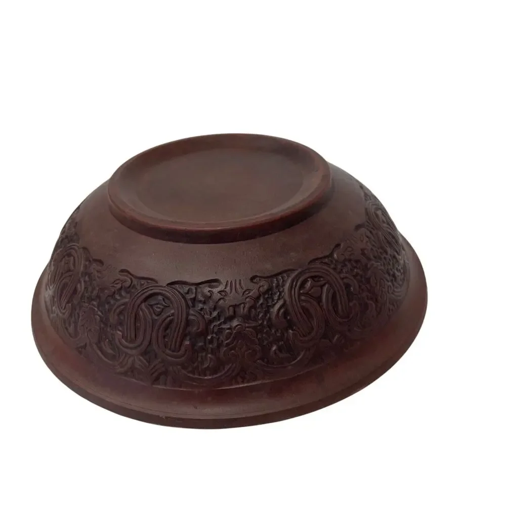 Chinese Clay Bowl‎ Ornate Asian Inspired Intricate Design Oriental Decor Vintage